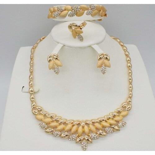 Dubai Gold Jewelry Sets Nigerian Wedding African Beads Crystal Bridal Jewellery Set Rhinestone Ethiopian Jewelry parure
