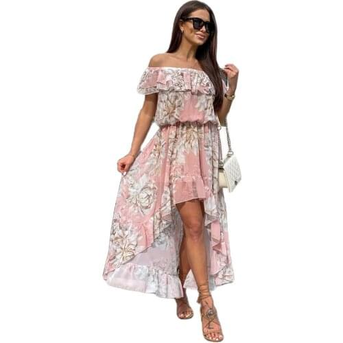 2021 European American Hot Selling Good Quality Factory Price Summer Sexy Ruffled Neckline Dress