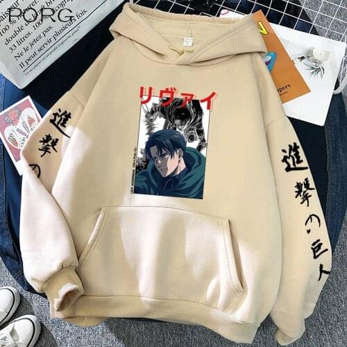 Harajuku Style Anime Print Hoodies Loose Casual Long Sleeve Tops Attack On Titan Levi Hoodies