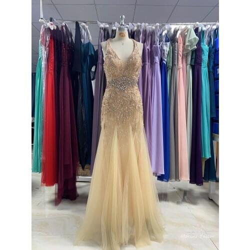 Nice champagne Evening Dress 2021 different color luckgirls pleated beaded sleeveless Customizable fashion Moncini Tailor