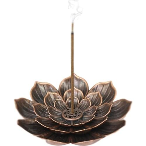 Alloy Brass Lotus Incense Holder Lotus Stick Incense Burner Decorative Flower Shaped Cone Incense Insert For Meditation Yoga
