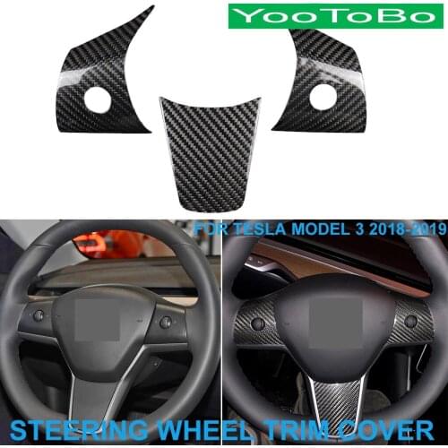 LHD RHD Car Styling Real Carbon Fiber Central Steering Wheel Trim Cover Decorative Decal Sticker For Tesla MODEL3 2018-19