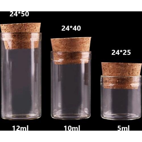 5ml/10ml/12ml Small Test Tube with Cork Stopper Bottles Tiny Glass Bottle Jars Vials DIY Craft 50pcs