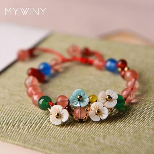 MYWINY Fashion nature stone Shell flower ethnic Bracelets, crystal vintage jewelry women,handmade braided exotic tribe jewelry