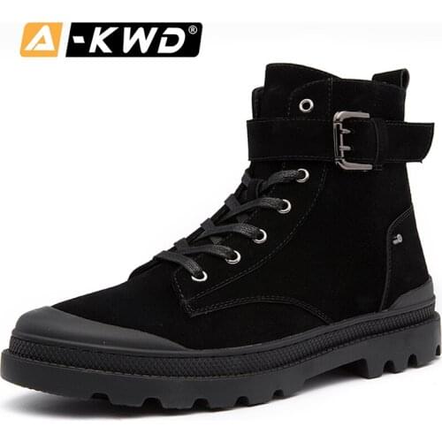 New Fashion Buckle Strap Men Winter Boots With Fur Lace-up Man Boots Shoes Winter Sneakers for Men High Top Single Tooling Shoes