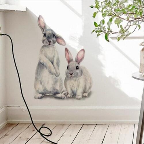 Two Cute Rabbits Wall Sticker Childrens Kids Room Home Decoration Removable Wallpaper Living Room Bedroom Mural Bunny Stickers