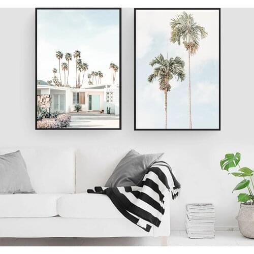 Wall Art Canvas Painting Coconut Palm Tree Building Landscape Nordic Posters And Prints Wall Picture For Living Room Home Decor