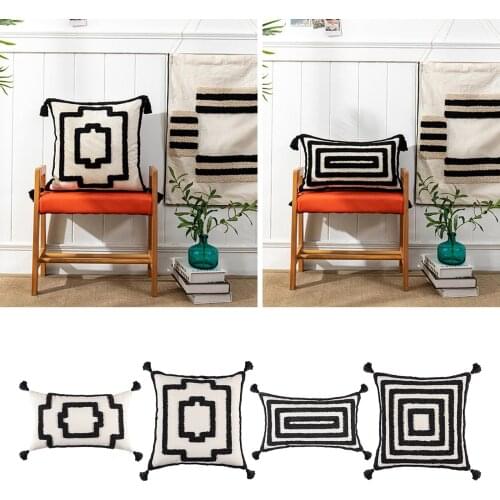 Pillowcase Tufted Tassels Throw Pillow Cover Cotton Sofa Bedroom Ornaments