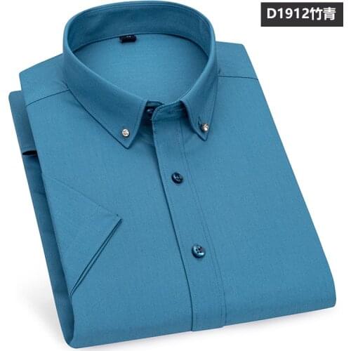 2021 New Men Shirt Short Sleeve Summer Business Work Cloth Solid Color Bamboo Wrinkle Resisant Diamond Button-Down Soft DA491