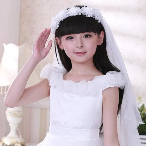 New Girls Little Princess Hairband Double Layers Tulle Bridal Veils Garland Ruffles Floral Lace Wedding Party Wreath Headband