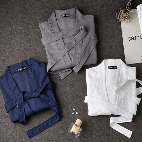 New Plus Size Absorbent Quick-drying Bathrobe Men Women Summer Thin Cotton Waffle Robes Home Hotel Wear Cozy Bath Robe