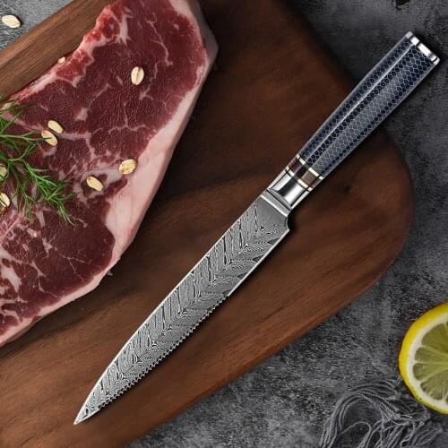 5" Damascus Steak Knife 67Layer Sharp Blade Serrated Meat Slicing Knife Multipurpose Restaurant Cutlery Chef Knives Gift Box