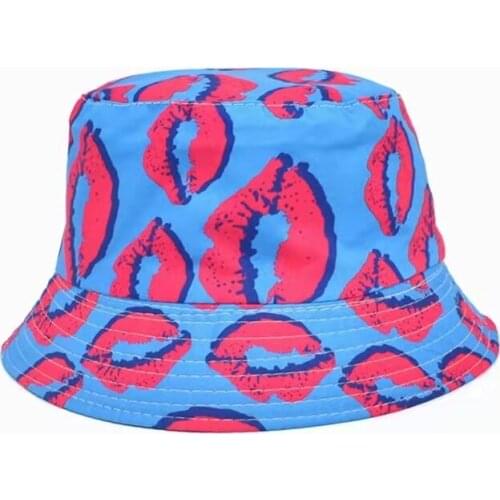 Cotton Double Sided Cartoon Kiss Print Panama Bucket Hat Fisherman Hat Fashion Outdoor Travel Hat Sun Cap Hats For Men And Women