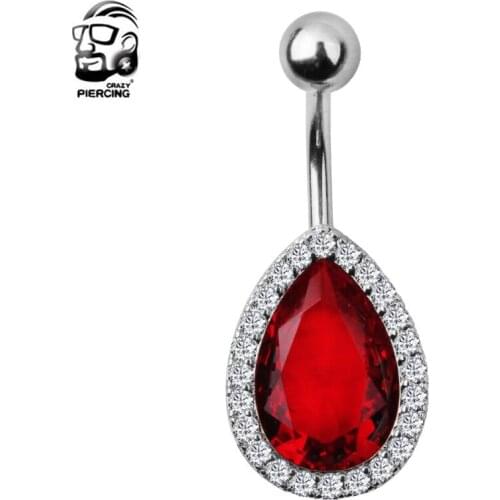 New Hot Romantic Steel Red Water Drop Zircon Navel Belly Button Ring Rhinestone Bar Star Belly Piercing Body Jewelry Gift