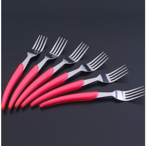 Christmas Gift Hot 6 pcs/lot Stainless Steel Dinner Fork Set Pink Colored Salad Fork Party Dessert Cake Fruit forks Cutlery set