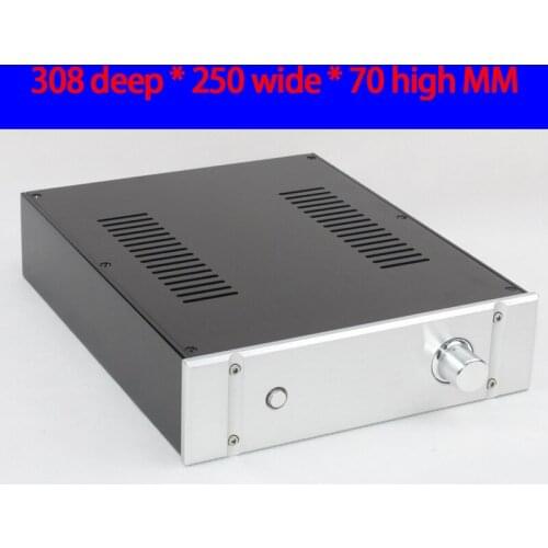 KYYSLB 308*250*70MM WA98 All Aluminum Power Amplifier Chassis Box House DIY Enclosure with Feet Knob Amplifier Case Shell