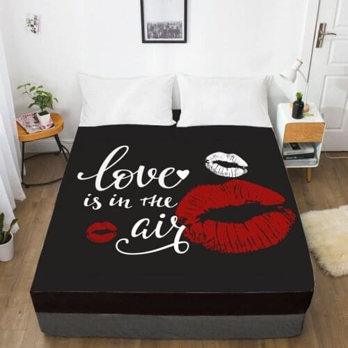 3D HD Digital Printing Custom Bed Sheet With Elastic,Fitted Sheet Twin King,Blakc Sexy Lip Bedding Mattress Cover 180x200