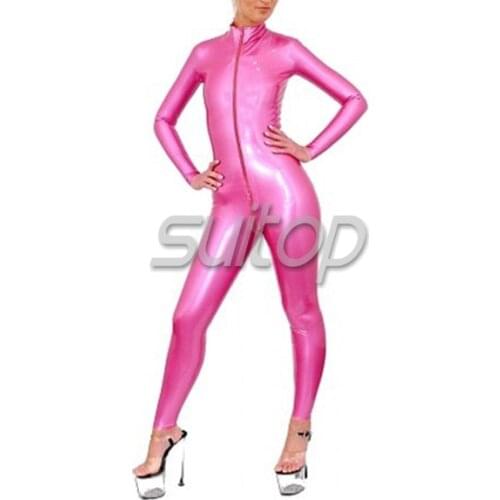 Suitop sexy latex rubber fetish garment sexy latex catsuit metallic pink(high quanlity level latex)