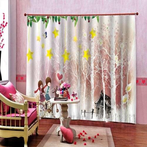 Custom Cartoon couple cycling curtains personality 3D printing Snowing Cypress Scenery Window Draprs For Living room Bedroom