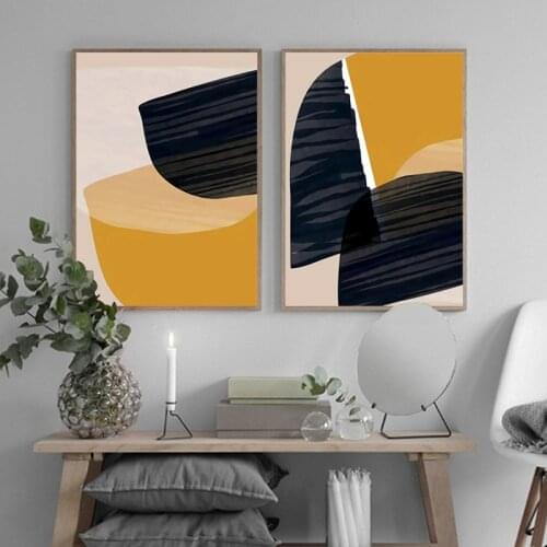 Spray Color Abstraction Geometry Black Yellow Color Block Letter Canvas Painting Wall Picture Poster Home Living Room Decoration