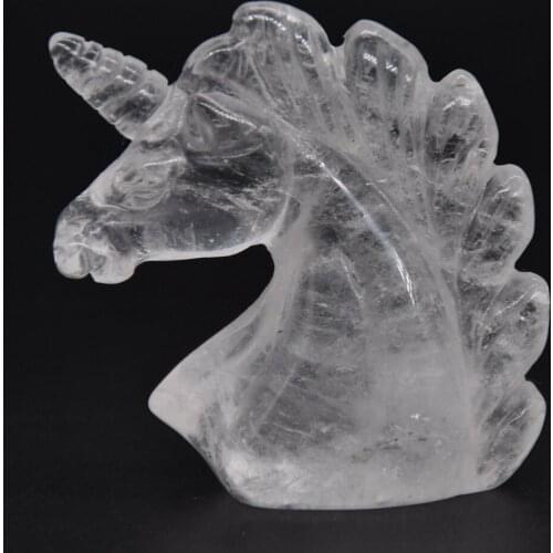 2" Unicorn Statue Clear Quartz Crystal Natural Stone Carved Home Decoration Healing Reiki Figurine Spiritual Gemstone Omament