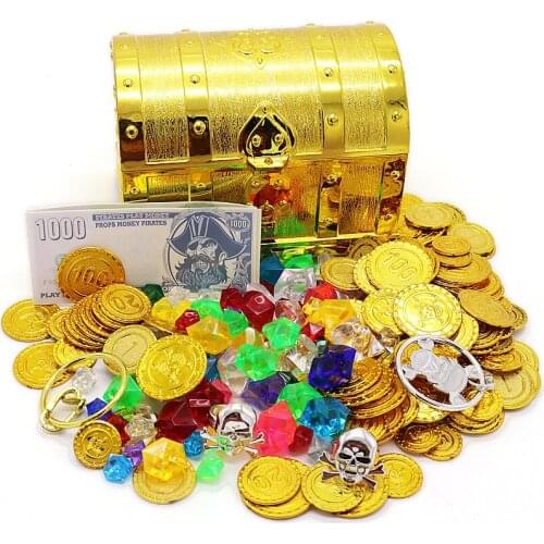 Novelty Children Pirate Jewelry Box Gold coin toy Storage Case Halloween Vintage Fancy Props Treasure Chest Gift For Kids