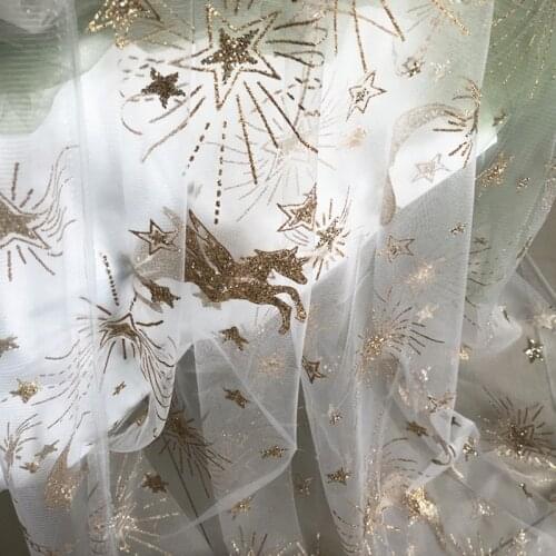 Tianma starry sky mesh bronzing mesh fabric star moon spray gold wedding dress accessories