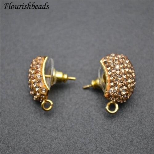 Paved Crystal Beads anti fade square Shape Dangle Earrings parts Stud Hooks 925 Silver Pin Jewelry Clasps Findings