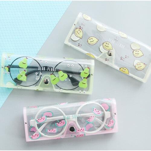1Pc Fruit Pattern Transparent Soft Plastic Eye Glasses Protector Case Makeup Brushes Holder Kawaii Pencil Case School Supplies