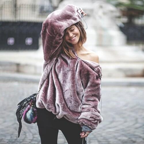 Umeko New Fashion Autumn Womens Velvet Fleece Outerwear Hoodies Oversized Sweatshirts Fur Coat Loose Jacket Pullovers Plus Size