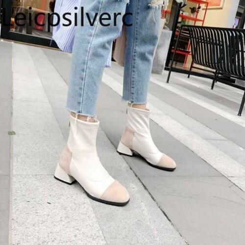 Womens Boots New winter fashion Round head zipper Low-heeled Ankle boots Womens shoes plus size 33-43 Heel Height 4cm black