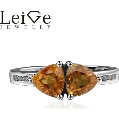 925 Silver Real Citrine Ring Trillion Cut Double Stone Yellow Gemstone Wedding Rings for Women Romantic Gifts
