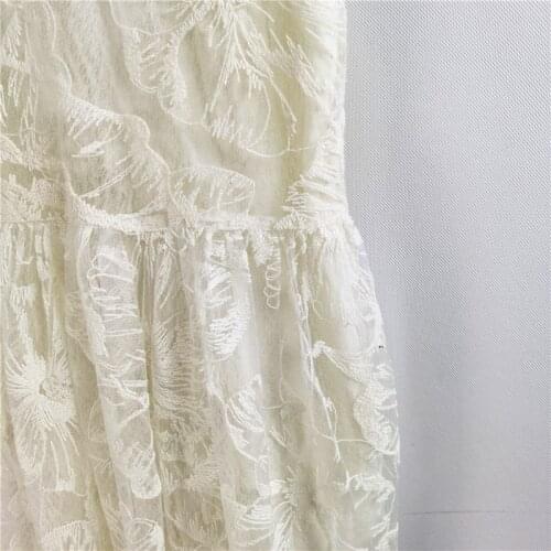 2021 Spring Summer Women Midi Dress Lady Sleeveless V-Neck Romantic Flower Embroidery Mesh Sling Long Dress Princess Style Robes