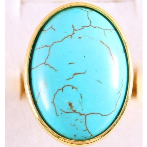 1Pcs Jewelry Gift Adjustable Ring For Women Men Natural Stone Oval Bead Green Howlite Finger Ring Z335