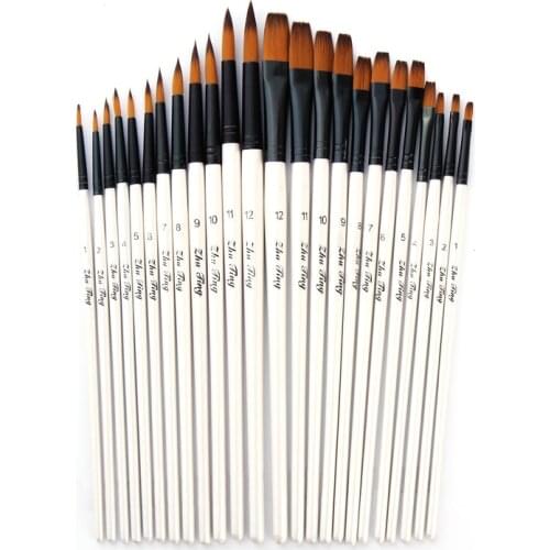 12pcs Fine Nylon Hair Pearl White Wooden Handle Watercolor Paint Brush Pen For Oil Acrylic Painting Art Paint Brushes Supplies