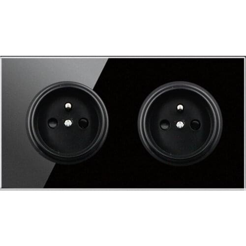 146 Type French switch Socket Crystal Tempered Pure Glass Panel 13a Double Eu Standard Wall Power Socket Grounded black