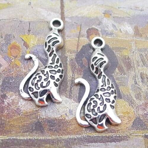 20PCS/Lot 11mm*27mm Pendant Antique Silver Color Cat Charms For DIY Jewelry Making Handmade Craft