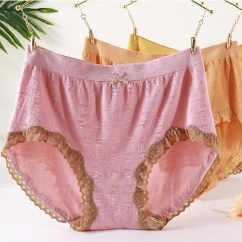 [60-90kg] New style mid-waist stretch cotton womens panties plus size fat mm ladies comfortable breathable panties sexy lace br