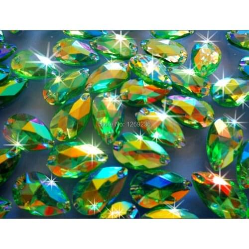 Promotion 150pcs 11*18mm drop shape Acrylic crystal Green AB Color Rhinestones Stones Accessores Sew on Loose Beads Strass m47