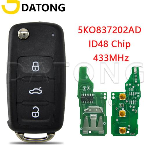 Datong World Car Remote Key For VW Bettle CC EOS Golf Jetta Passat Tiguan 2013-2016 315Mhz ID48 Replace Flip Key With Logo