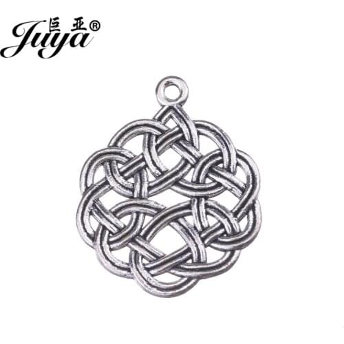 JUYA Ancient Filigree Hollow Flower Pendants for Jewelry Making 39x24mm 10pcs Vintage Braided Chinese Knot Charms AO0503