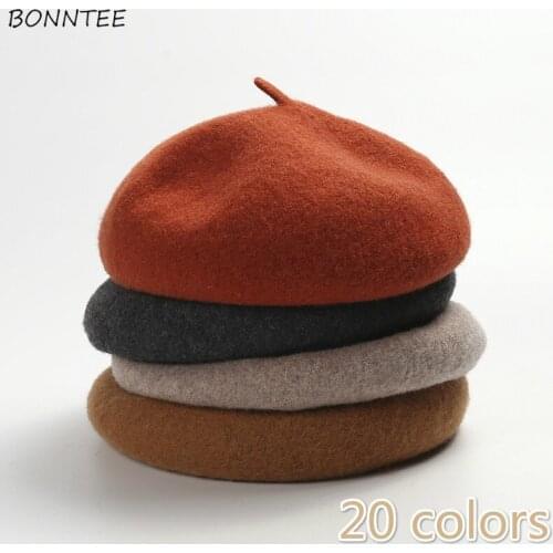 Berets Women Hot Sale 20 Colors Trendy Korean Elegant Vintage Solid Ladies French Beret Hat Chic Popular All-match Womens Caps