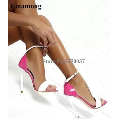 Brand Women Fashion Open Toe Patent Leather One Strap Stiletto Heel Sandals Sexy Ankle Strap Super High Heel Sandals Club Shoes
