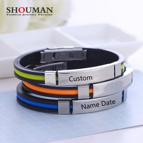 SHOUMAN Mens Custom Personalize Engrave Name Jewelry Bracelets Fashion Inspirational Gifts Wristbands Bangle for Dad Son