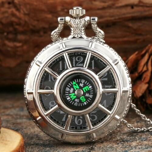 Bronze Vintage Quartz Pocket Watch Chain Necklace Pendant Clock Gift Fashion 40CM Fob Chain Smooth steel Quartz Pocket Watch
