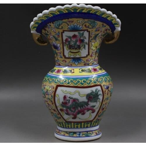 Antique QingDynasty porcelain vase,pastel lion flower mouth,Hand-painted crafts,Decoration,collection &Adornment,Free shipping