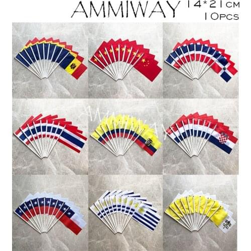 AMMIWAY 14x21cm 10pcs Moldova China Dominican Republic Thailand Ecuador Croatia Chile Scotland Vatican Small Country Hand Flags