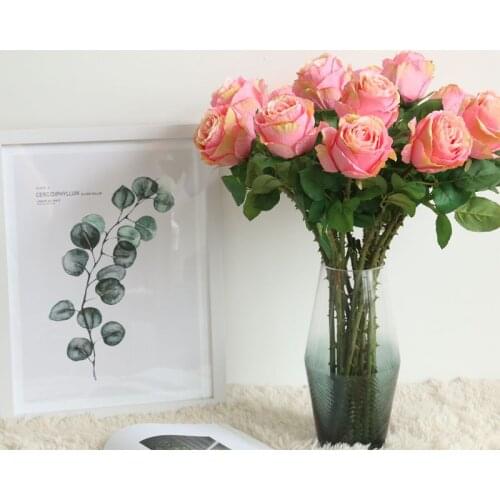 Artificial Flower Single Head Simulated Flower Thailand Rose Wedding Home Desktop Centerpieces Balcony Decor Wall Fake Flower