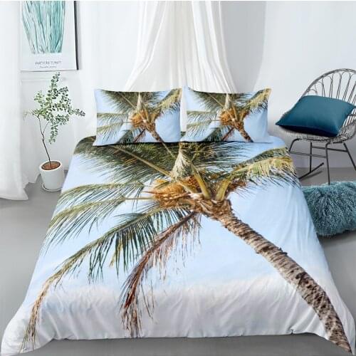 Plant Duvet Cover Sets 3D Coconut Tree Comforter Cases Pillow Cases Full Double Single Twin Queen King Size 160*220cm Beddings