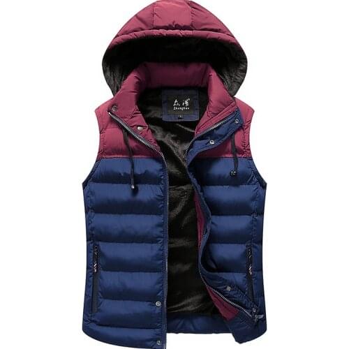 Men Jacket Vest Mens Winter Hooded Sleeveless Men Waistcoat Two color matching Slim Warm Thick Hommes Vest Plus Size Clothing